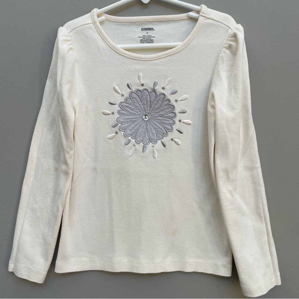 ❗️5/$20❗️GYMBOREE “Snowflake Glamour” Winter Flower Gem LS Shirt - Size 7
